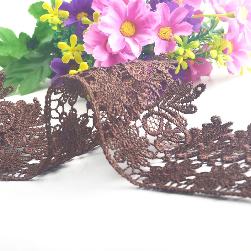 Kuasting 7.5 Yards Floral Lace Edge Trim 9CM Width Europe Chips Pattern Inelastic Embroidery Lace Trim for Sewing Making, DIY Crafts, Gift Wrapping, Wedding Decor (Dark Coffee) - Image 2